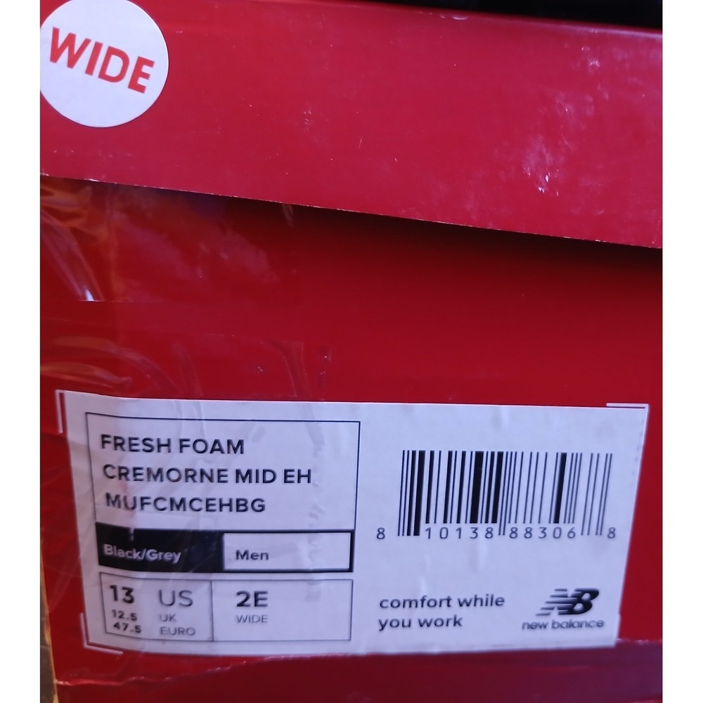 New Balance Fresh Foam Cremorne Mid EH Black Grey Work Boots Men 13 2E Wide NEW - Picture 9 of 13